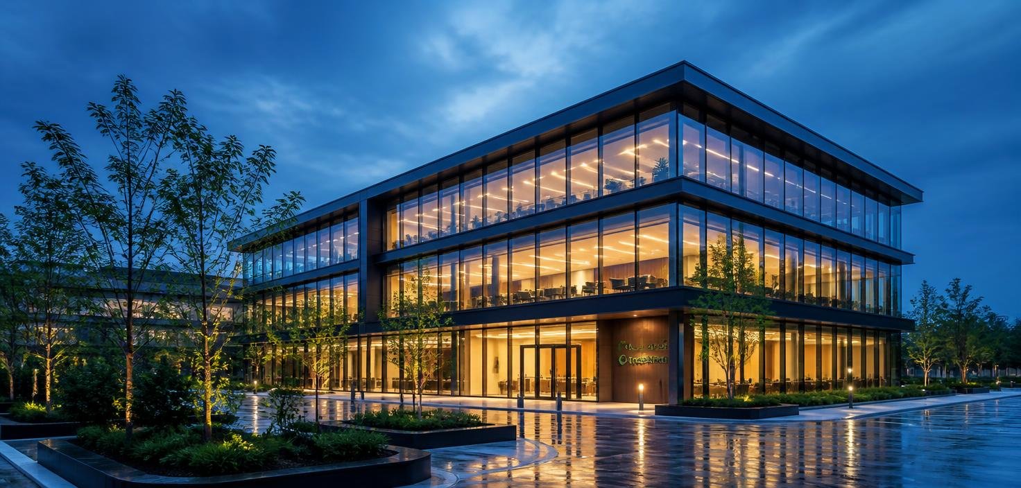 NexiView headquarters at dusk